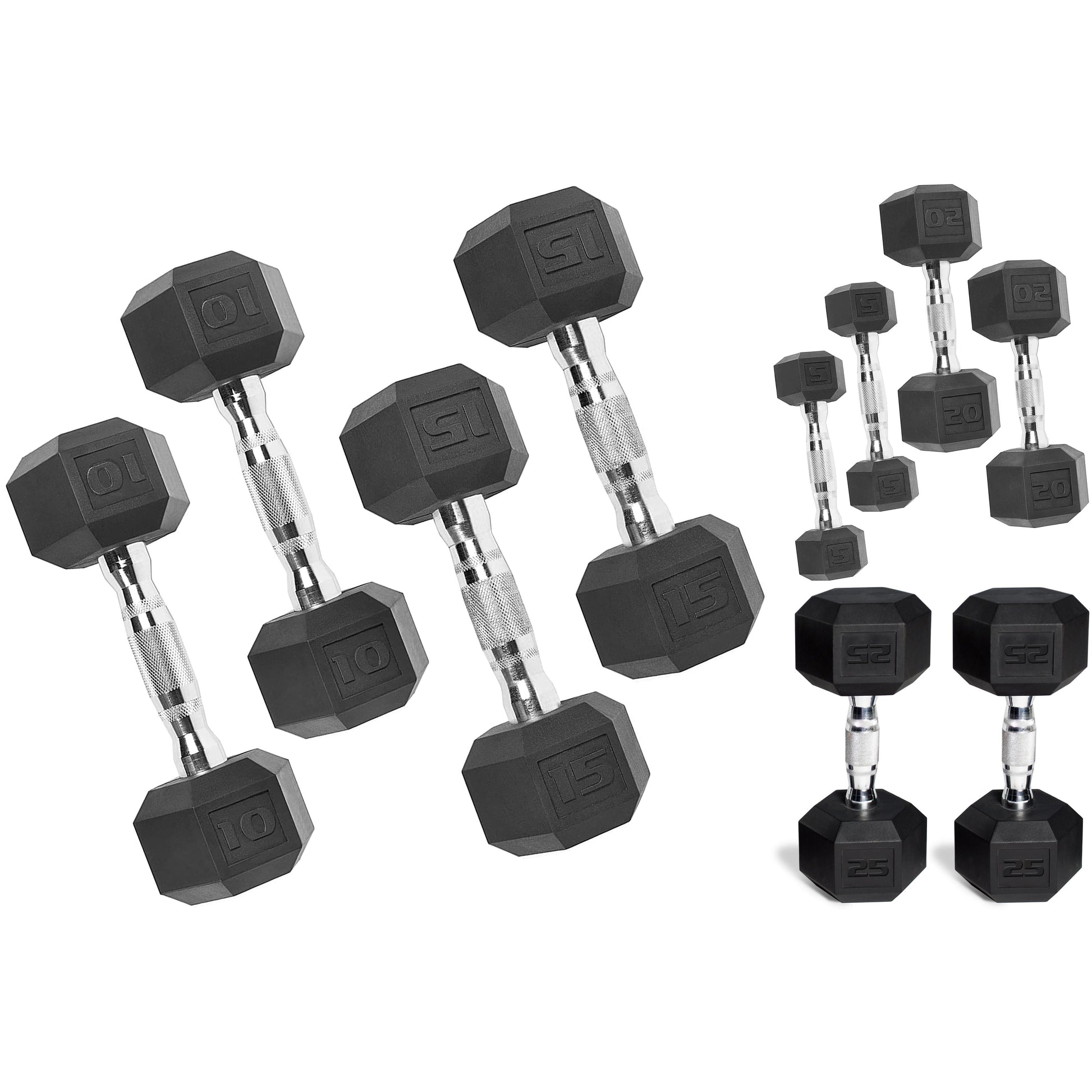 150Lb Rubber Hex Dumbbell Set